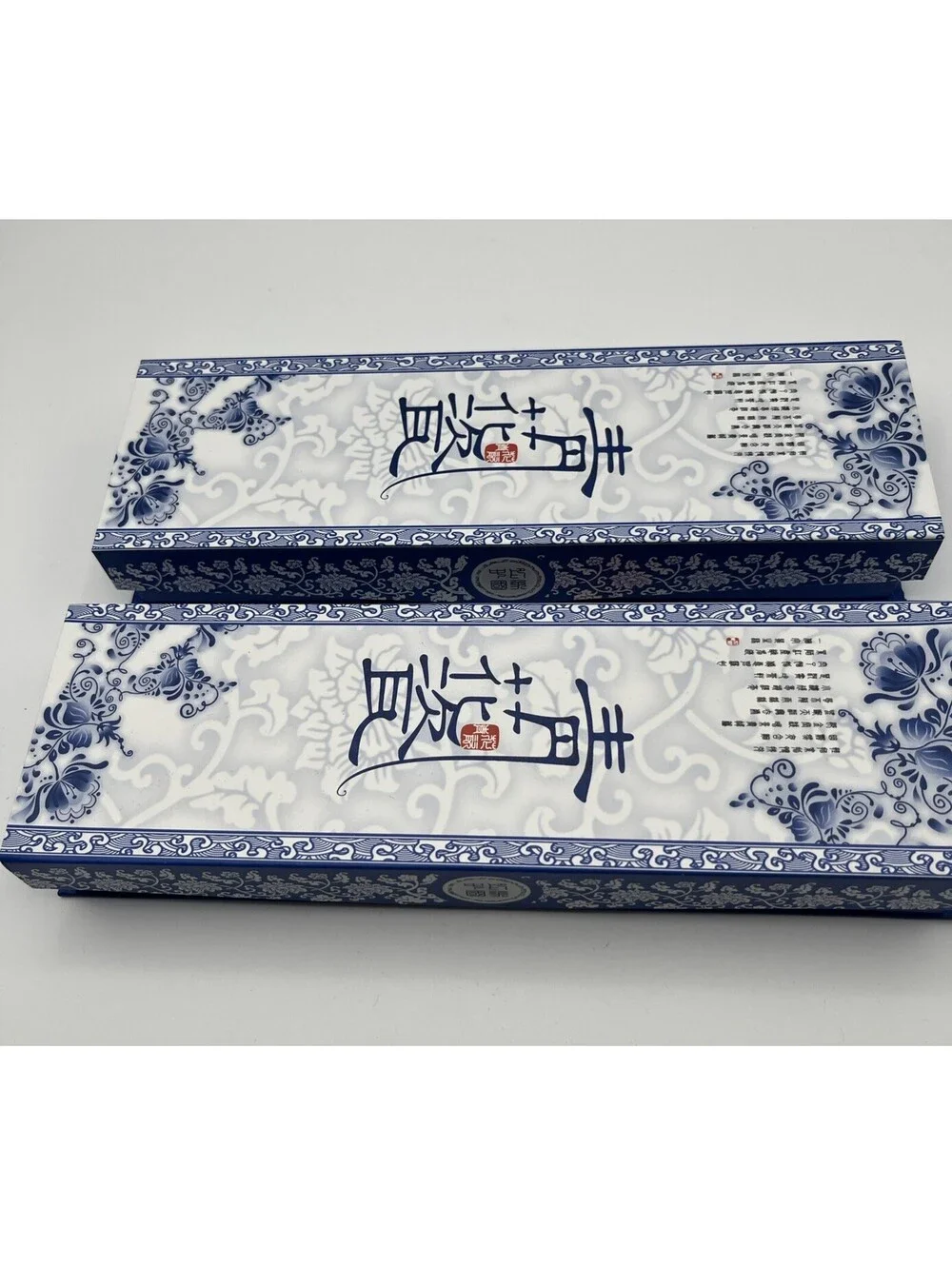2 Blue White Asian Style Spoon Fork Sets Porcelain Handles Stainless Gift Boxed